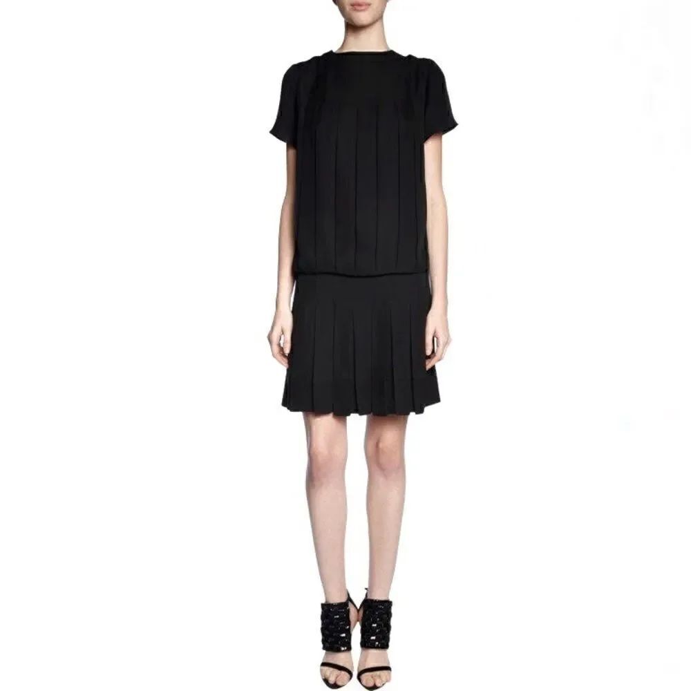 Proenza Schouler NWOT Pleated Silk Drop Waist Mini Dress in Black Size 8